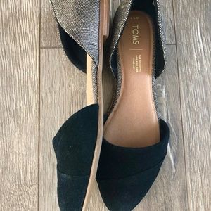 TOMS Black Suede Metallic Woven Jutti D'Orsay Flat